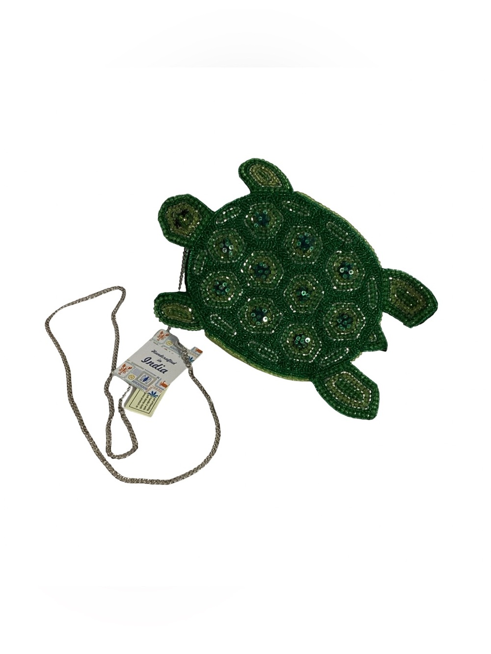 Viral Beaded Green Turtle Figural Novelty Collectible Bag NEW  Handcrafted